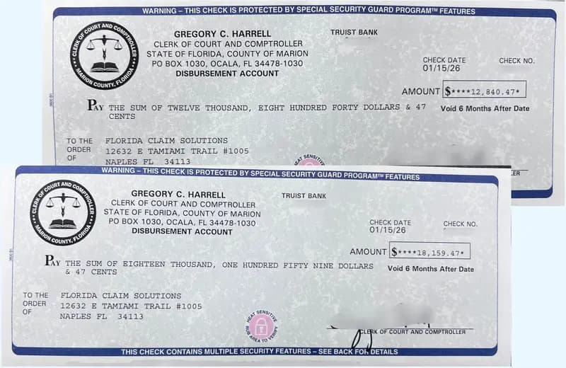 Florida county surplus funds check recovered for a client after tax deed sale